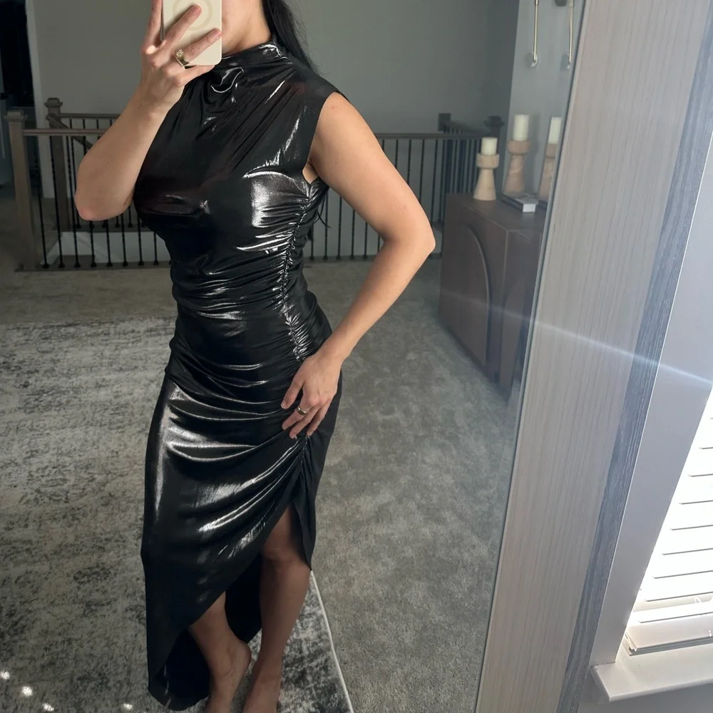 Norma Kamali Shiny Black Midi Dress - Picture 2 of 4